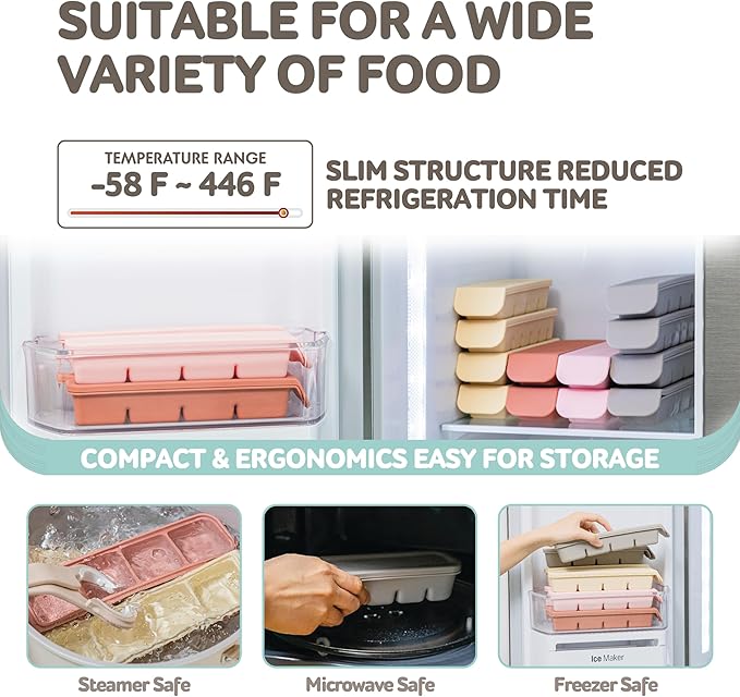 12 Section-0.5oz, Gray 100% Food Grade Silicone Ice Cube Tray Food Container with Airtight Locking Lid, Fruit Vegetable Purees, Breastmilk Storage for Baby & Toddler Food | BPA Free Korea Made-BubblyBeeBaby