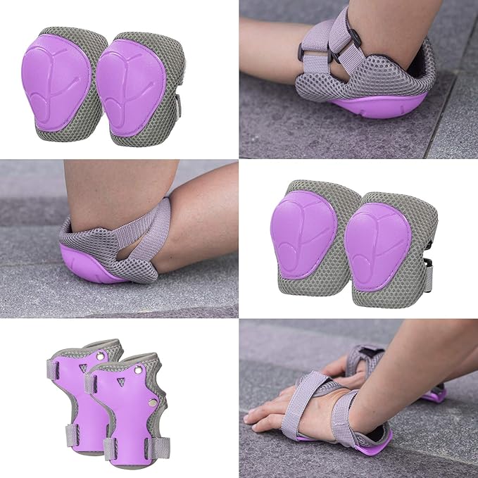 Kids Bike Helmet and Pads Set for Ages 2–14, CPSC Certified Adjustable Helmet with Knee Elbow Wrist Guards, for Skateboard, Scooter, Skating, Rollerblading, Multi-Sport Protective Gear-BubblyBeeBaby