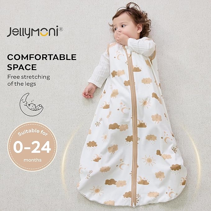 JELLYMONI Baby Sleep Sack 6-12 Months Wearable Blanket for Baby, 100% Cotton 2 Pack Infant Toddler Sleeping Sack Lightweight Soft 2-Way Zipper Sleepsack-BubblyBeeBaby