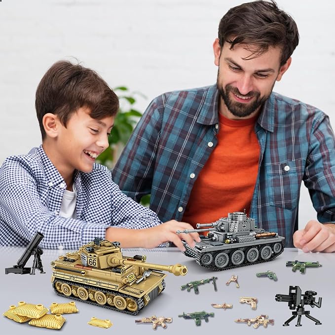 1030 Piece WW2 Army Tanks Toy Building Sets,Create a German Panzer 38T and a German Tiger Tank Toys,Adult Collectible Model Tanks Sets to Build,Christmas Birthday Gifts for Boys,Teens,Adults-BubblyBeeBaby