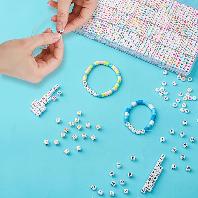 1400pcs Letter Beads, 6x6 mm Acrylic Alphabet Beads, Beads for Jewelry and Bracelet Making, in 28 Grid Box (White and Colorful)-BubblyBeeBaby