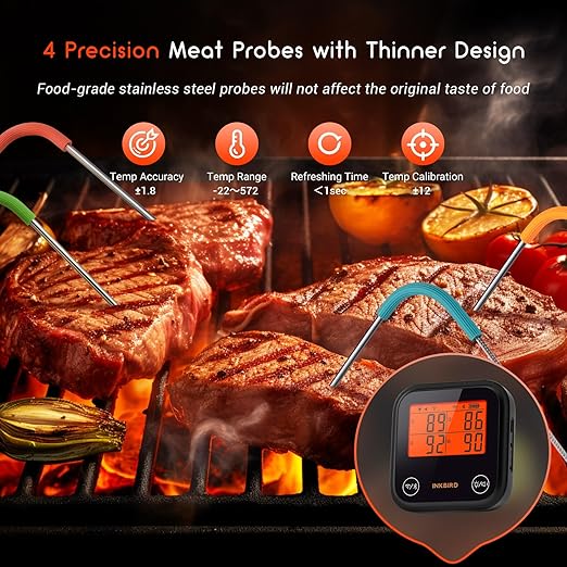 INKBIRD Dual Mode WiFi Wireless Meat Thermometer, 4 Probes with Clear LCD for Smoking, Bluetooth Meat Thermometer with Smart APP Control for Oven, Cooking-BubblyBeeBaby