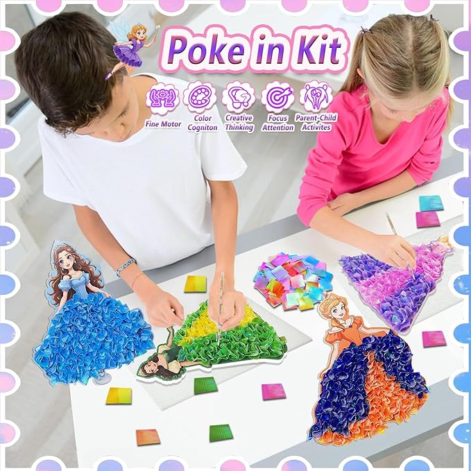 JRD&BS WINL Poke in Fun Art Kit for Kids Toys Age 3-12 Year Old 3D Creative Princesses for Girls Birthday Gifts for 3 4 5 6 7 8 9…… Year Old Boy DIY Craft Art Kit for Teens Beginner Kids-BubblyBeeBaby