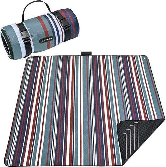 HX&OD Outdoor Picnic Blanket Extra Large, 80''*80'' Waterproof Picnic Mat with Stakes Foldable Camping Blanket Portable with Carry Strap for Beach Mat (Red, 80''*80'')-BubblyBeeBaby