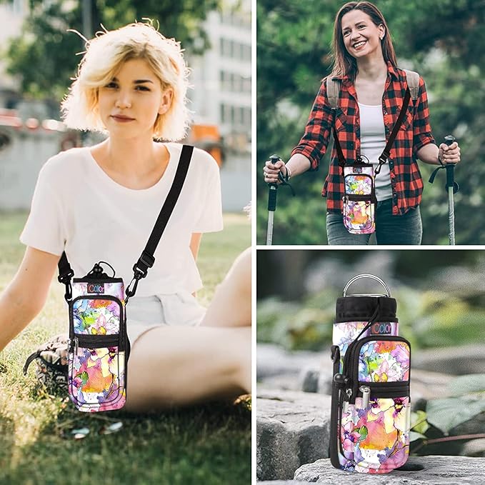 icolor Water Bottle Carrier Bag with Strap 25/32/40 oz Crossbody Bottle Holder with Phone Pocket Sling Sleeve Insulated Neoprene Water Bottle Pouch for Walking Travelling-BubblyBeeBaby