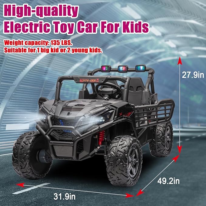 2 Seater 24V Kid Toy Car with Remote Control 4WD Electric Vehicles Battery Powered Toy Car,Ride on Car for 3+ Years Kids Ride On Toy(Black)-BubblyBeeBaby