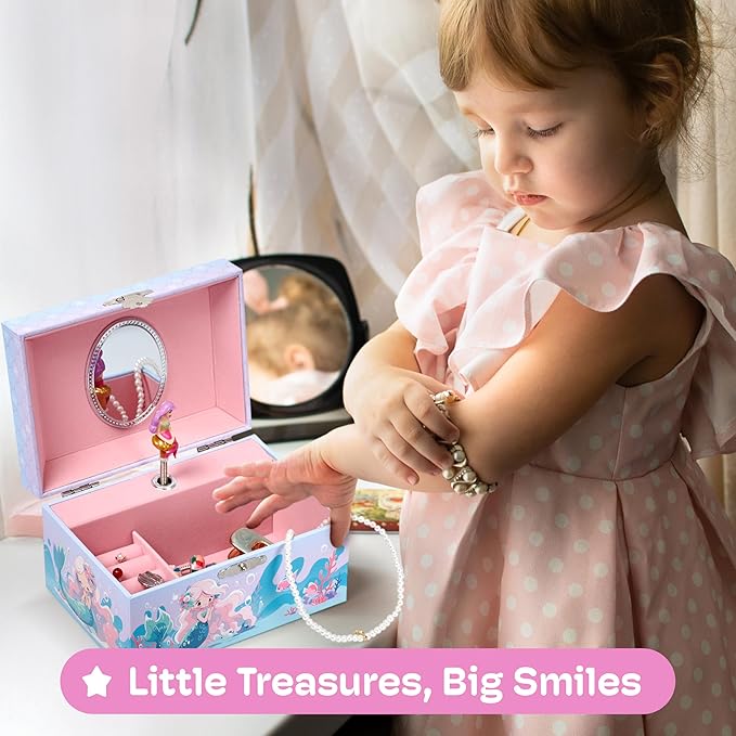 Jewelkeeper Girls Musical Jewelry Box - Durable Pine Fiberboard with Soft Pink Lining - Kids Jewelry Box - The Beautiful Dreamer Tune - Gifts for Girls - Mermaid Jewellery Box - 6x4x3.5in-BubblyBeeBaby