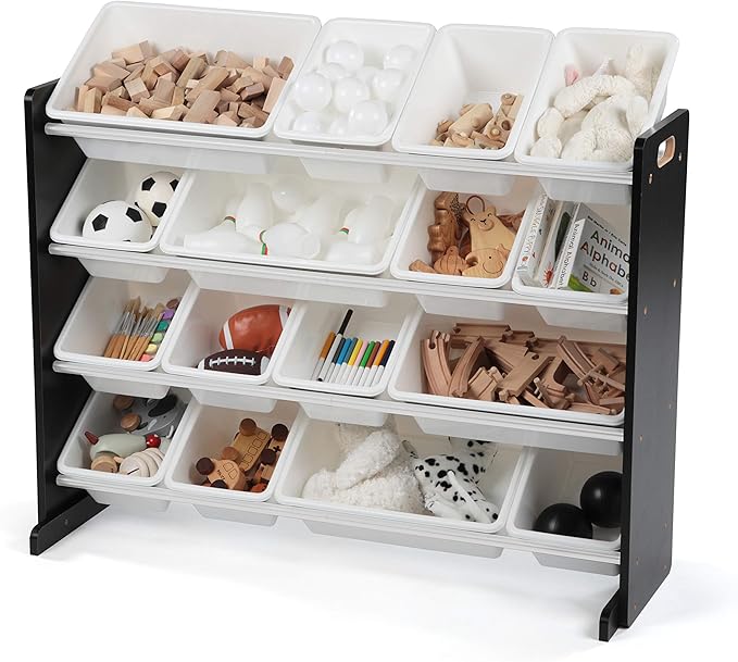 Humble Crew Supersized Toy Storage Organizer with 16 Removable Bins, Black/White – Large Toy Storage for Toddlers Ideal for Kids' Rooms, Playrooms, and Nurseries - Modern Toy Bins for Kids-BubblyBeeBaby