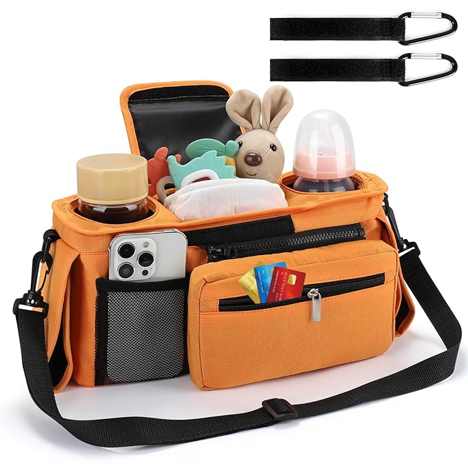 Accmor Universal Stroller Organizer with Insulated Cup Holder Detachable Phone Bag and Shoulder Strap,Stroller Bag Caddy Organizer Fits for Uppababy, Baby Jogger, Britax Strollers-BubblyBeeBaby