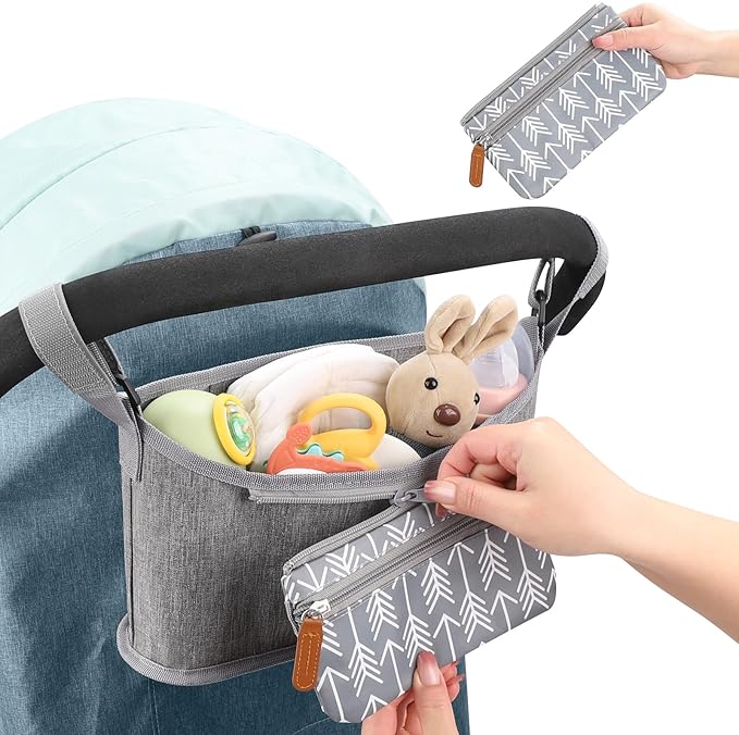 Accmor Universal Stroller Organizer with Detachable Phone Bag, Stroller Bag Caddy Organizer Stroller Accessories for Uppababy, Baby Jogger, Nuna, Doona, Britax Strollers-BubblyBeeBaby