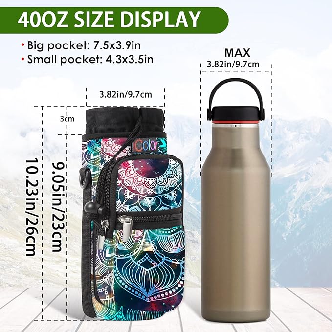 icolor Water Bottle Carrier Bag with Strap 25/32/40 oz Crossbody Bottle Holder with Phone Pocket Sling Sleeve Insulated Neoprene Water Bottle Pouch for Walking Travelling-BubblyBeeBaby