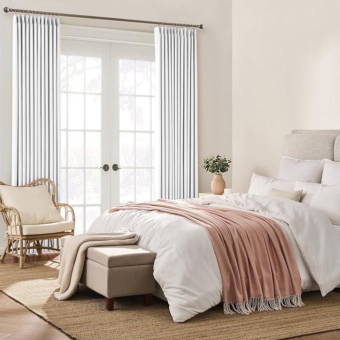 KEQIAOSUOCAI Pleated White Curtains 72 Inches Long for Bedroom,Half Blackout Room Darkening Memory Shape Window Curtain 72 Inch Length 2 Panel Set,Pinch Pleated Drapes with Hooks,40 by 72,Set of 2-BubblyBeeBaby