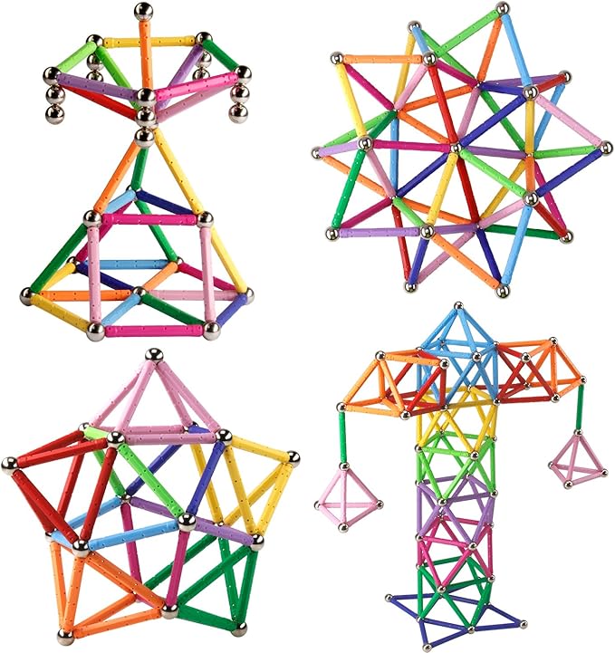 160 Pcs Magnet Building Sticks Kids Toys, Lengthen Magnetic Construction Building Blocks Set 3D Brain Training Learning Educational DIY STEM Toys-BubblyBeeBaby