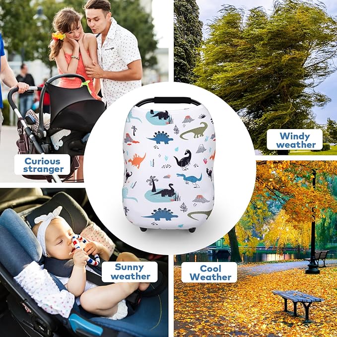 Rquite All-in-1 Car Seat Cover Baby, Carseat Covers for Girl Boy, Stretchy Soft Infant Car Seat Cover, Multi-use Baby Carrier Cover, Car Seat Canopy, Stroller Sun Shade, Nursing Breastfeeding Cover-BubblyBeeBaby
