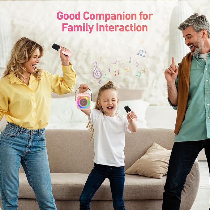 Karaoke Machine for Kids Adults, Mini Portable Bluetooth Karaoke Speaker with 2 Wireless Microphone and Lights, Christmas Birthday Gifts for Girls Ages 4, 5, 6, 7, 8, 9, 10, 12+ Family Home Party-BubblyBeeBaby
