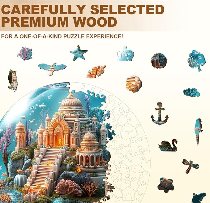 Jigfoxy Wooden Puzzles for Adults, Indian Temple Sanctua Wood Puzzles Adult, Unique Animal Shape Wooden Jigsaw Puzzles for Adults, Birthday Gifts for Puzzle Lovers, Family, Friend (S-8.5*8.5in-100pcs)-BubblyBeeBaby