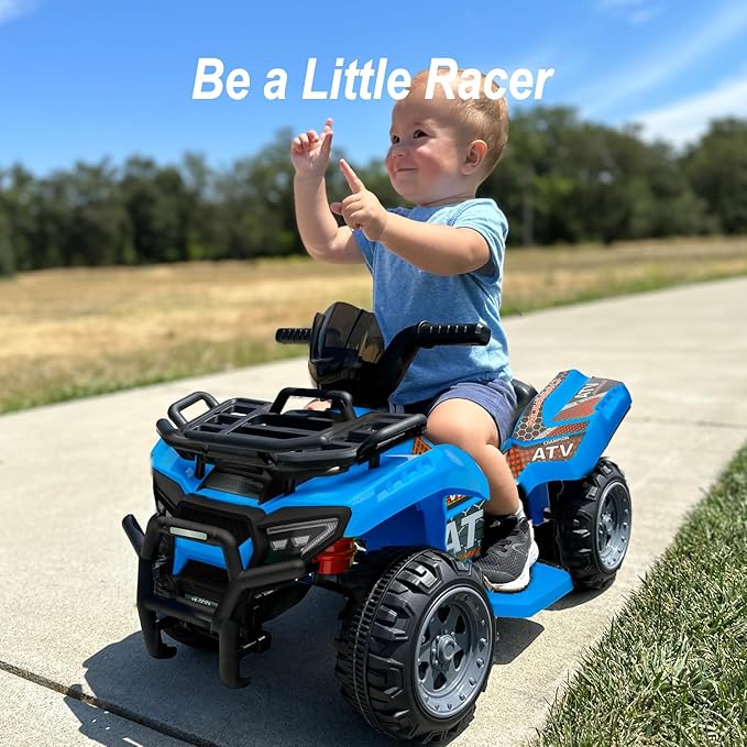 Kids ATV 4 Wheeler, 6V Ride-On Toy for Toddlers 1-3 Boys & Girls with Music, Forward & Reverse - Blue-BubblyBeeBaby