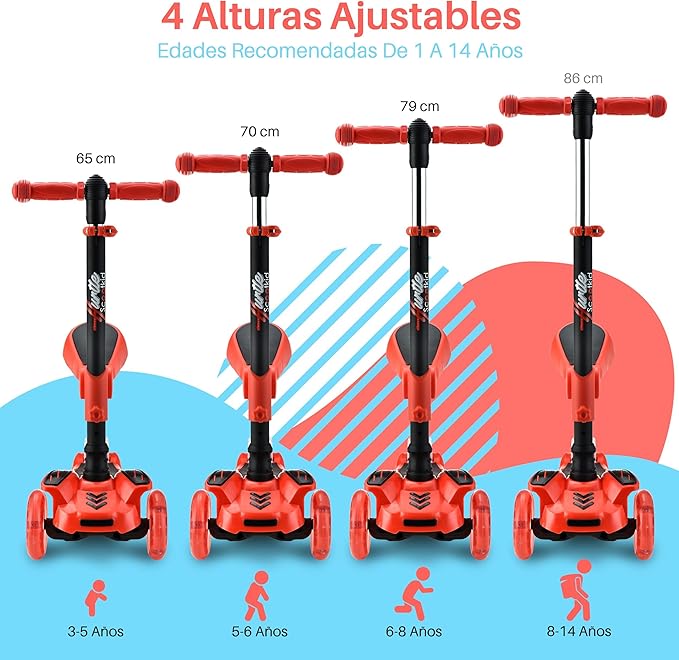 Hurtle 3-Wheeled Scooter for Kids - Wheel LED Lights, Adjustable Lean-to-Steer Handlebar, and Foldable Seat - Sit or Stand Ride with Brake for Boys and Girls Ages 1-14 Years Old-BubblyBeeBaby