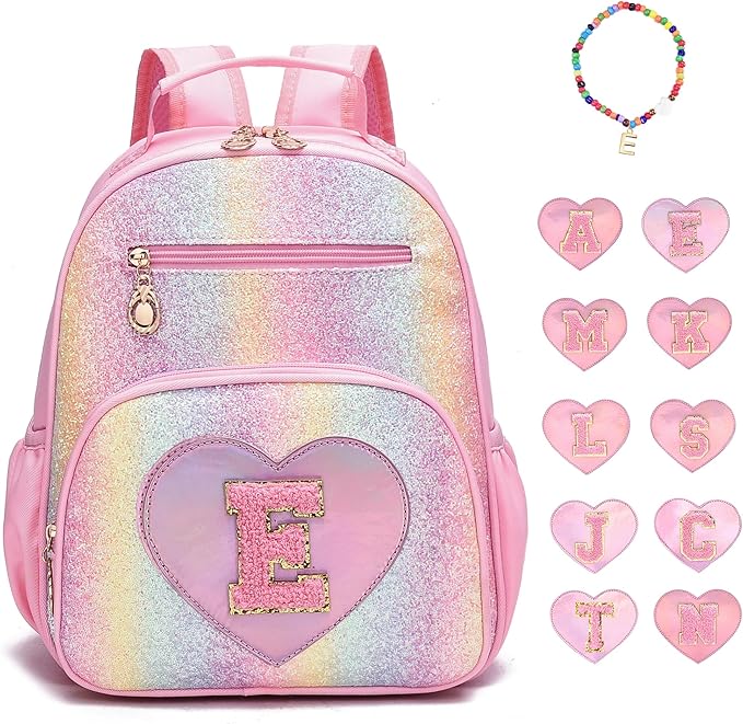 I IHAYNER Kids Glitter Lightweight Backpack for School Travel & Daycare, Toddler Backpack for Girls 3+ Preschool Kindergarten Elementary Kids Backpack-Rainbow Pink E-BubblyBeeBaby