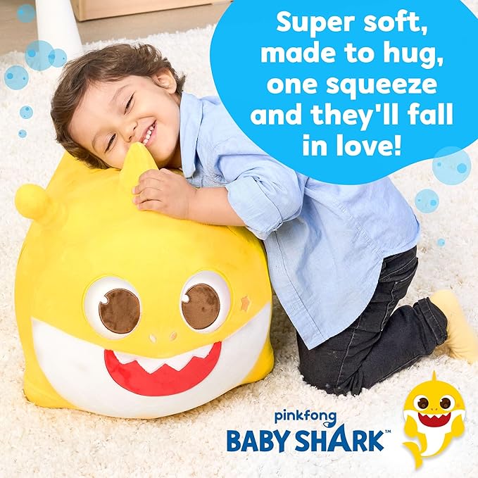 JITTERYGIT Baby Shark Official Bouncy Hopper Plush Musical Singing Toy - Inflatable Animal Ride On for Indoor & Outdoor - Birthday Gift for Kids & Toddlers (Boys & Girls) Ages 18+ Months (Yellow)-BubblyBeeBaby