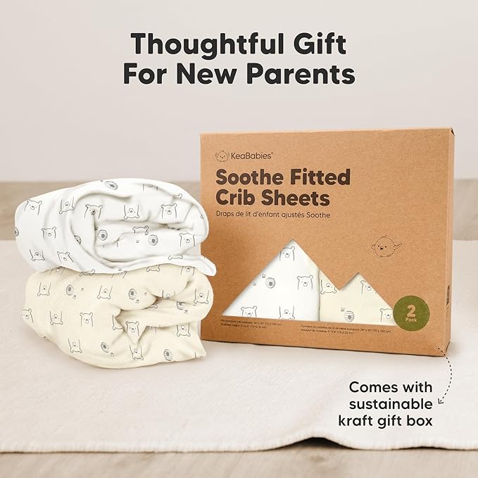 KeaBabies 2-Pack Organic Crib Sheets for Boys, Girls - 52x28 Fitted Crib Mattress Sheet Neutral, Breathable Jersey Cotton Cover for Baby Bed, Toddler Mattress, Soft & Cute Prints (Bumble Bear)-BubblyBeeBaby