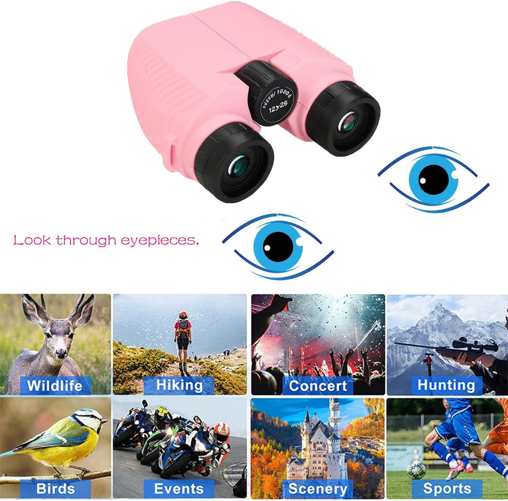 12x25 Compact Binoculars for Adults & Kids, High Powered Lightweight Waterproof Binoculars with Large Eyepiece, Low Light Vision for Bird Watching, Hunting, Travel, and Sightseeing