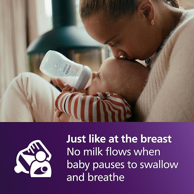 Philips Avent Natural Baby Bottle with Natural Response Nipple (Medium Flow,Flow 3), 9oz, SCY903/01-BubblyBeeBaby