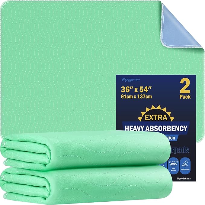 2 Pack 36” x 54” Extra Heavy Absorbency Washable Underpads, Waterproof Nursing Pads Incontinence Bed Pads, Reusable Washable Pee Pads for Dogs, Diaper Changing & Adults, Mattress Protector-BubblyBeeBaby