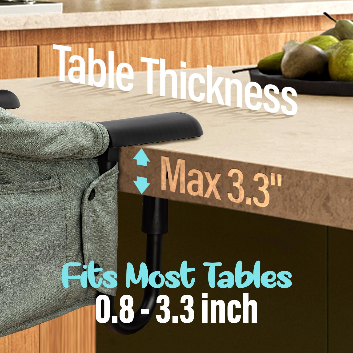 Hook On High Chair - Portable & Foldable for Babies 6-36 Months, Family & Travel Use with Carry Bag(Sage Green)