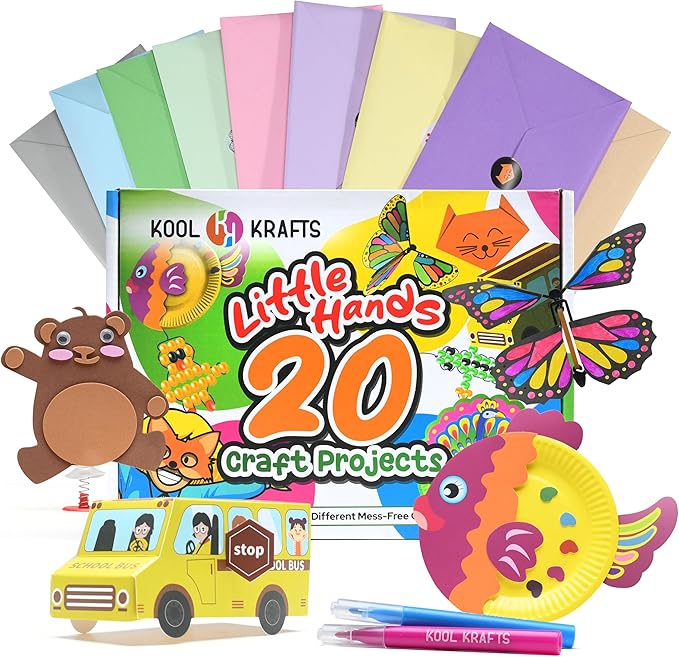 20 Arts & Crafts Kit for Kids, All-Inclusive, No Mess Craft Kits & Supplies for Boys & Girls – DIY Creative Activity, Easy Step-by-Step Guide, Individually Packaged Crafts, Christmas Gift, Travel Gift-BubblyBeeBaby