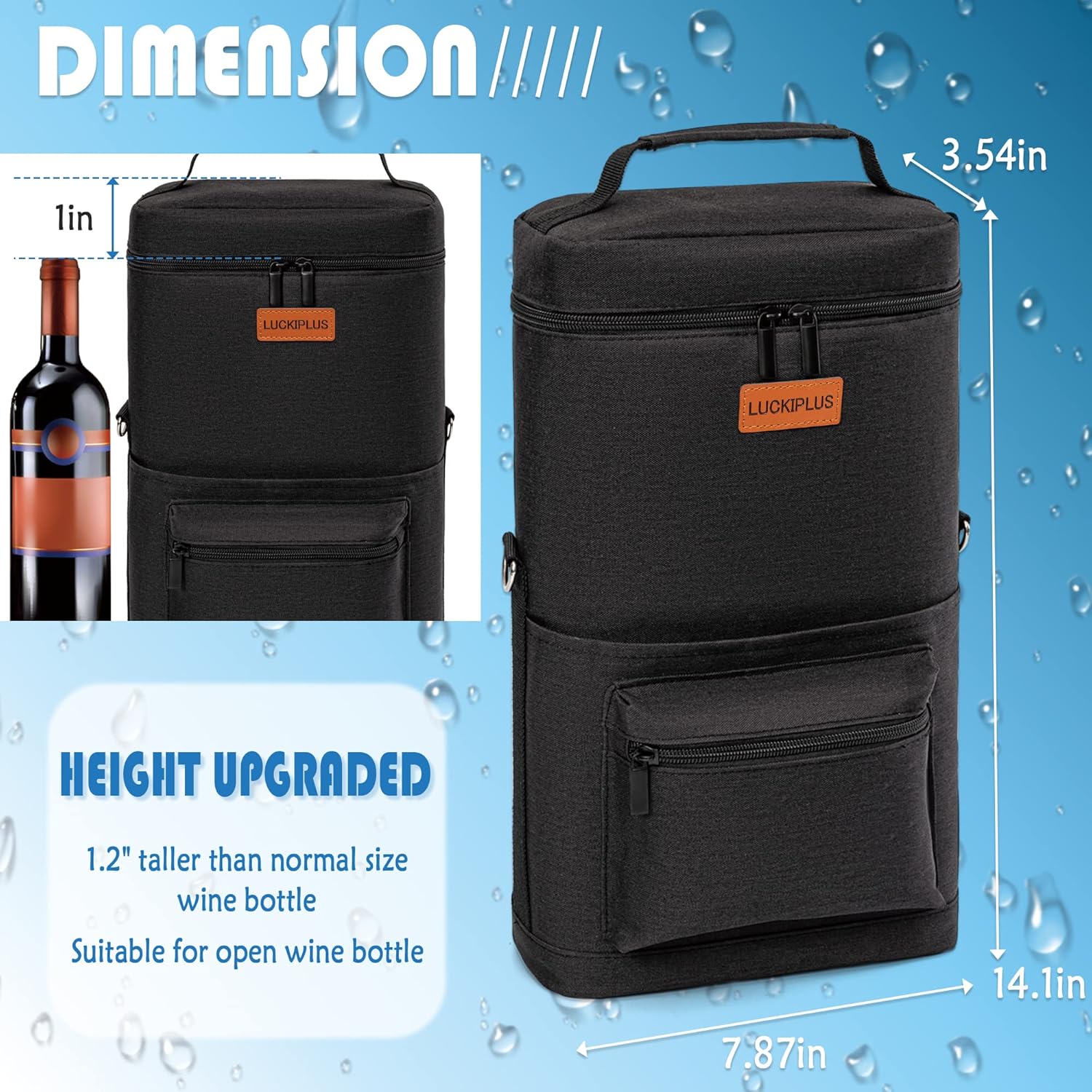Insulated Wine Carrier Bag for 2 Bottles with Padded Shoulder Strap