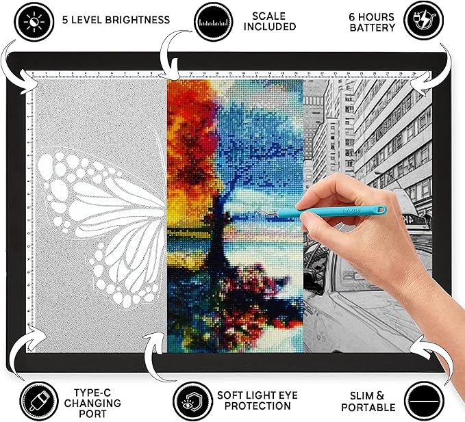 iVyne Rechargeable A4 Light Pad for Tracing & Weeding - LED Light Board for Weeding Vinyl - for Cricut Vinyl Weeding Tools - Ultra-Thin & Portable - Perfect for Artists & Crafters - Black-BubblyBeeBaby