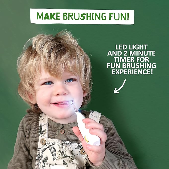 Jack N' Jill Tickle Tooth Toddler Electric Toothbrush with Replacement Head - Gentle Cleaning, Made for Tiny Teeth, LED Inspection Light, for Babies & Kids, Extra Soft Bristles - (1 Pack)-BubblyBeeBaby