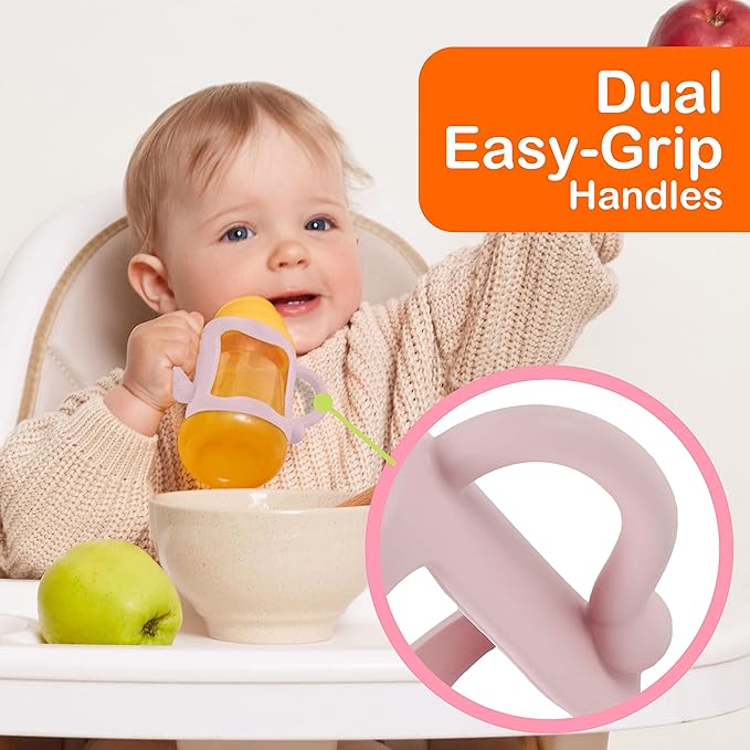 (3-Pack) Bottle Handles for Dr Brown Baby Bottles with Easy Grip Handles to Hold Their Own Bottle - BPA-Free Soft Silicone (White Pink Orange)-BubblyBeeBaby