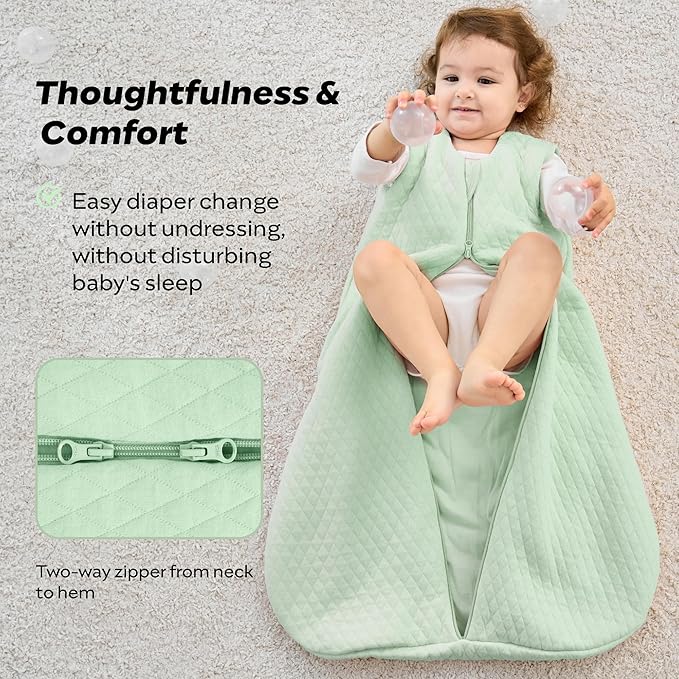 JELLYMONI Baby Sleep Sack TOG 2.5, 6-12 Months Winter Baby Wearable Blanket, 100% Cotton Infant Sleeping Sack 2-Way Zipper Warm Quilted Sleepsack-BubblyBeeBaby