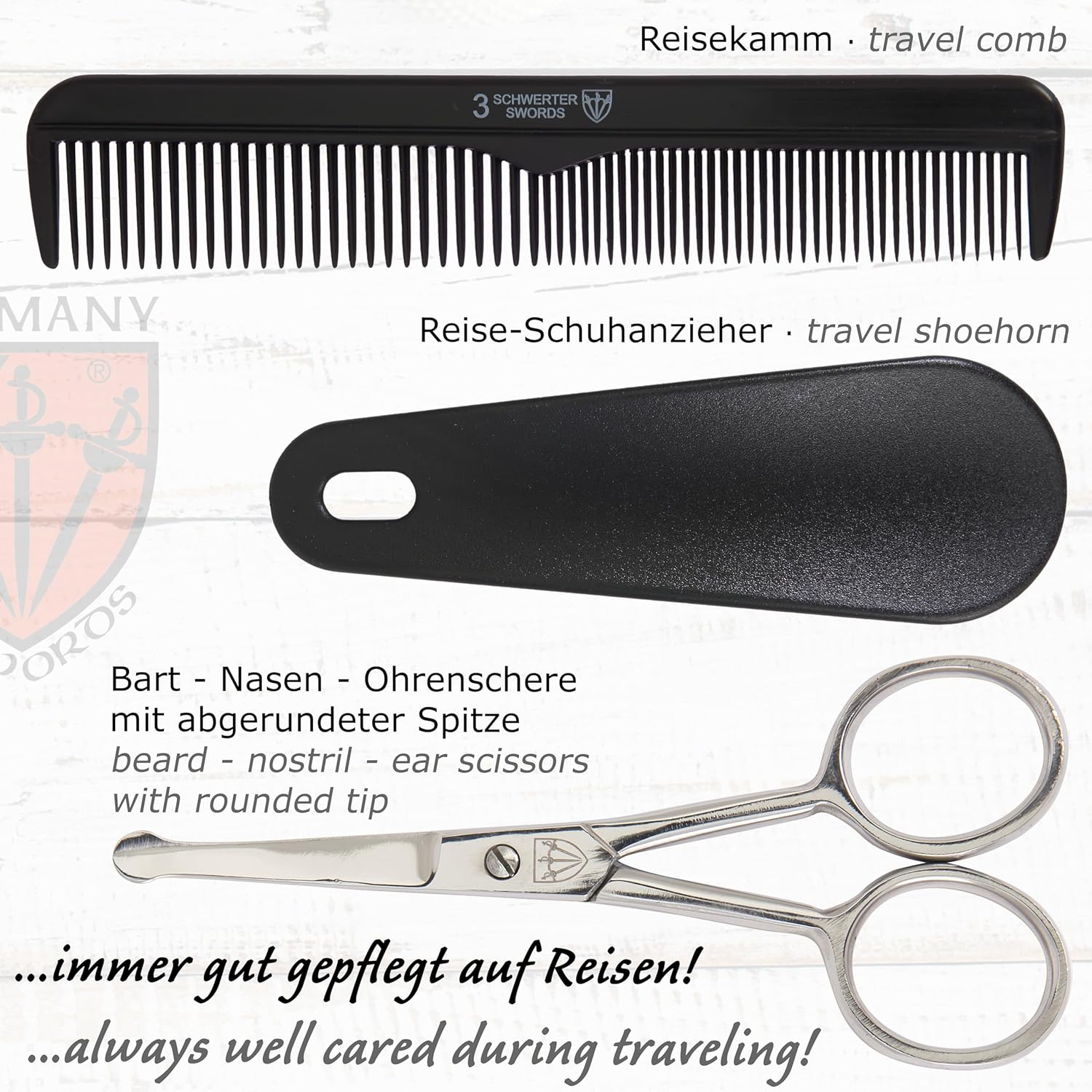 3 Swords Germany – brand quality 10 piece manicure pedicure grooming kit set for nail care tweezers file clipper, Made by 3 Swords (BLACK - GENUINE LEATHER)