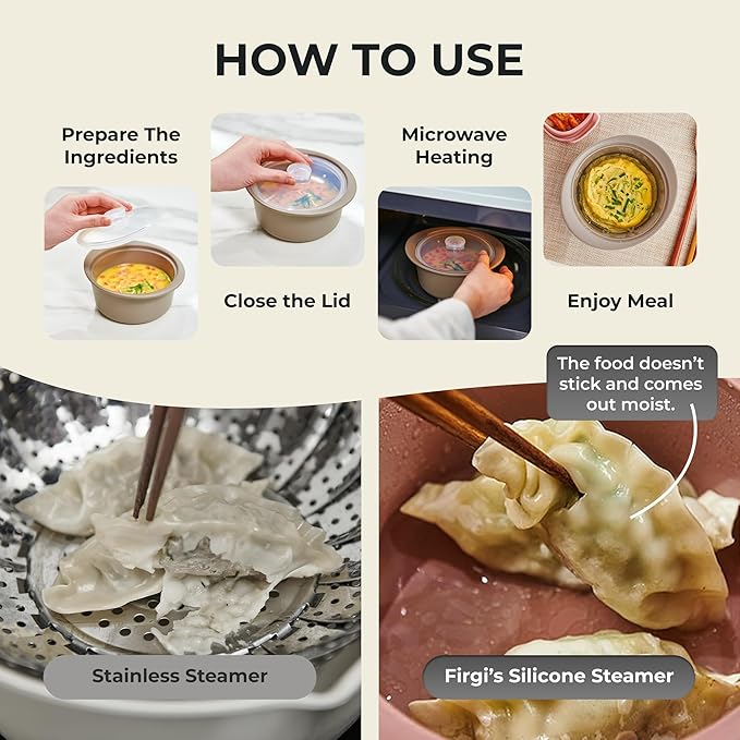 20oz Platinum Silicone Microwave Steamer Pot with Handle & Lid - Korea 100% Food-Grade Steamer Bowl, Heat-Resistant Cooker with Steam Holes, Easy Clean, Dishwasher Safe, Taupe Brown-BubblyBeeBaby