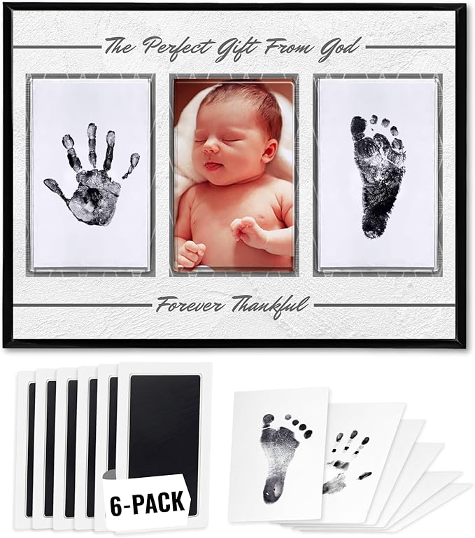 Inkless Hand and Footprint Kit, Baby Keepsake Plaque & Baby Shower Gifts - Ideal as Mom To Be Gift, Nursery Picture Frames, Clean Touch Hand and Footprint Kit (Style 2 - Design 1)-BubblyBeeBaby