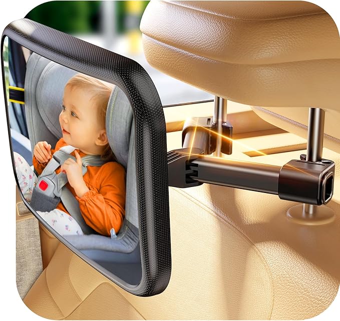 Baby Car Mirror for Baby Hook Clip Design Never Shake Baby Mirror for Car Seat Mirror Rear Facing Newborn Essentials Easy Install Back Seat Mirrors for Car Clear View ShatterProof Crash Tested-BubblyBeeBaby