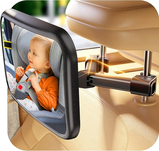 Baby Car Mirror for Baby Hook Clip Design Never Shake Baby Mirror for Car Seat Mirror Rear Facing Newborn Essentials Easy Install Back Seat Mirrors for Car Clear View ShatterProof Crash Tested-BubblyBeeBaby