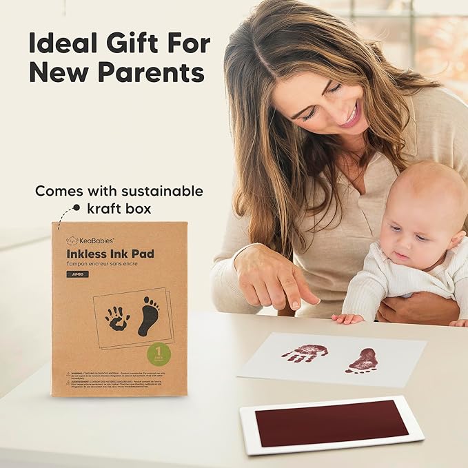 1-Pack Inkless Baby Hand and Footprint Kit - Mess Free Ink Pad for Newborn Keepsake, Dog Nose & Paw Print Kit, Clean Touch Ink Pad for Baby Hand & Footprints, Ideal New Mom Gifts(Auburn, Jumbo)-BubblyBeeBaby