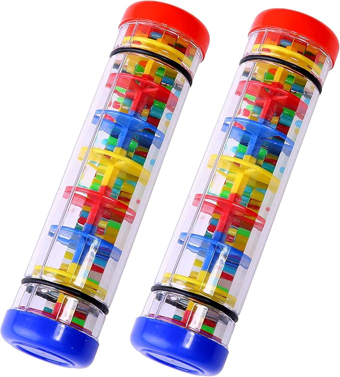 2 Pack Rainmaker Rain Stick Musical Instrument for Babies, Toddlers and Kids, 8 Inch Rainfall Rattle Tube Rainstick Shaker Toy-BubblyBeeBaby
