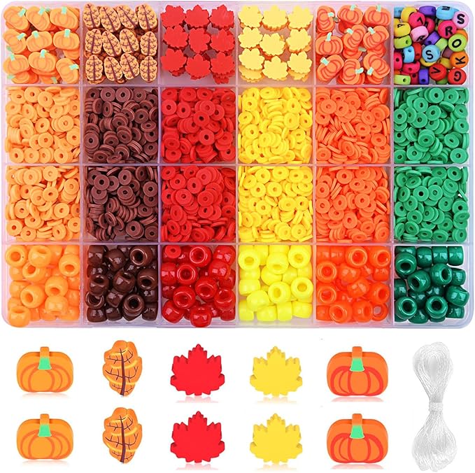 2480pcs Thanksgiving Fall Polymer Clay Beads Charms Friendship Bracelet Necklace Earring Jewelry Making kit, Accessories for Arts Crafts DIY Gifts for Women Girls-BubblyBeeBaby