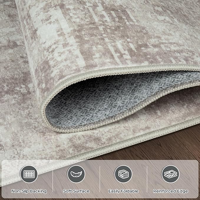 10x14 Area Rugs Large Living Room Rug Washable: Modern Abstract Rug Indoor Modern Carpet Non Slip for Dining Room Bedroom Nursery Home Office Brown Grey-BubblyBeeBaby