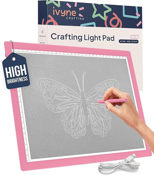 iVyne Corded Light Pad for Weeding Vinyl - A4 Light Box for Drawing - Light Board for Tracing - Light Box for Diamond Painting, Weeding Vinyl, Sketching, Tracing (Pink)-BubblyBeeBaby