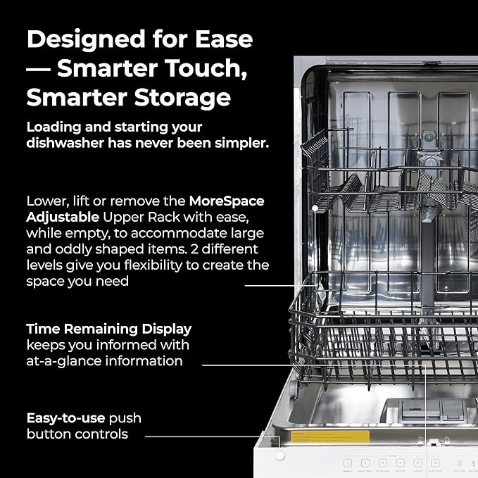 Kenmore 24" Built-in Stainless Steel Tub Dishwasher SmartWash, UltraWash, SmartDry Plus, MoreSpace Adjustable Rack and Leak Detect, Energy Star Certified, White-BubblyBeeBaby