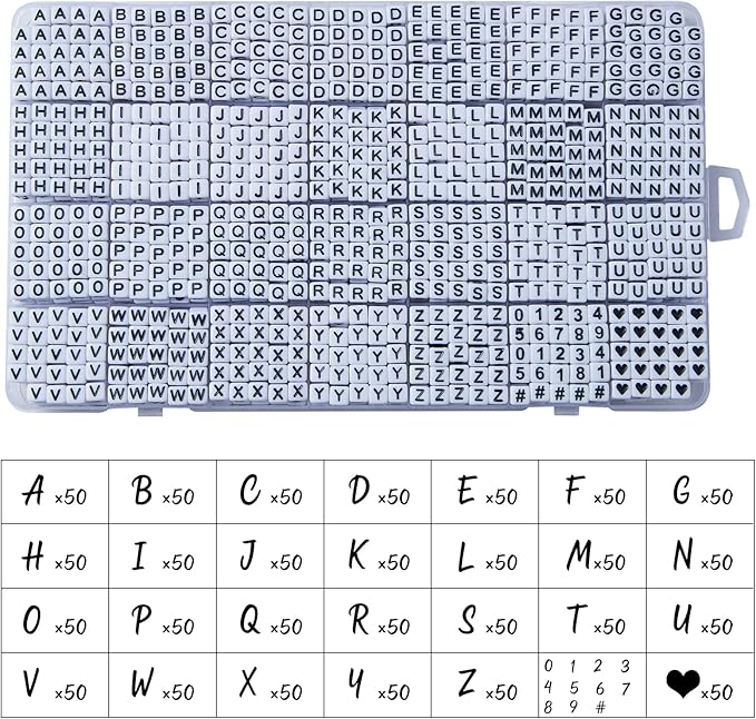 1400pcs Letter Beads, 6x6 mm Acrylic Alphabet Beads, Beads for Jewelry and Bracelet Making, in 28 Grid Box (White and Black)-BubblyBeeBaby