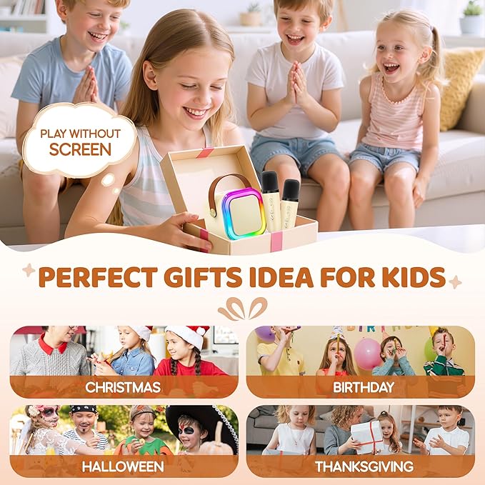 IROO Mini Karaoke Machine for Kids, 2025 TOP Toys Birthday Gifts Ideas for Girls Ages 4, 5, 6, 7, 8, 9, 10, 12+ Years Old, Portable MP3 Player with 2 Wireless Mics for Party-BubblyBeeBaby