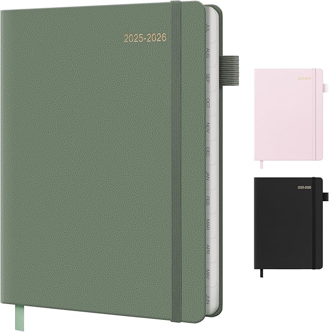 2025-2026 Planner for Women, Lather Weekly & Monthly Organizer, July 2025-June 2026, Hardcover with Gold Foil, Tabs, and Inspirational Pages - Ideal for Professionals, Green-BubblyBeeBaby