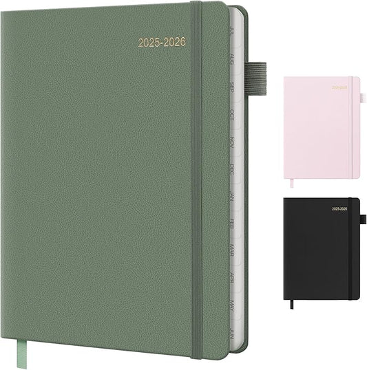 2025-2026 Planner for Women, Lather Weekly & Monthly Organizer, July 2025-June 2026, Hardcover with Gold Foil, Tabs, and Inspirational Pages - Ideal for Professionals, Green-BubblyBeeBaby